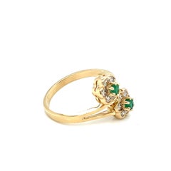 Natural Emerald and Diamond Bypass Design Ring in 14K Yellow Gold