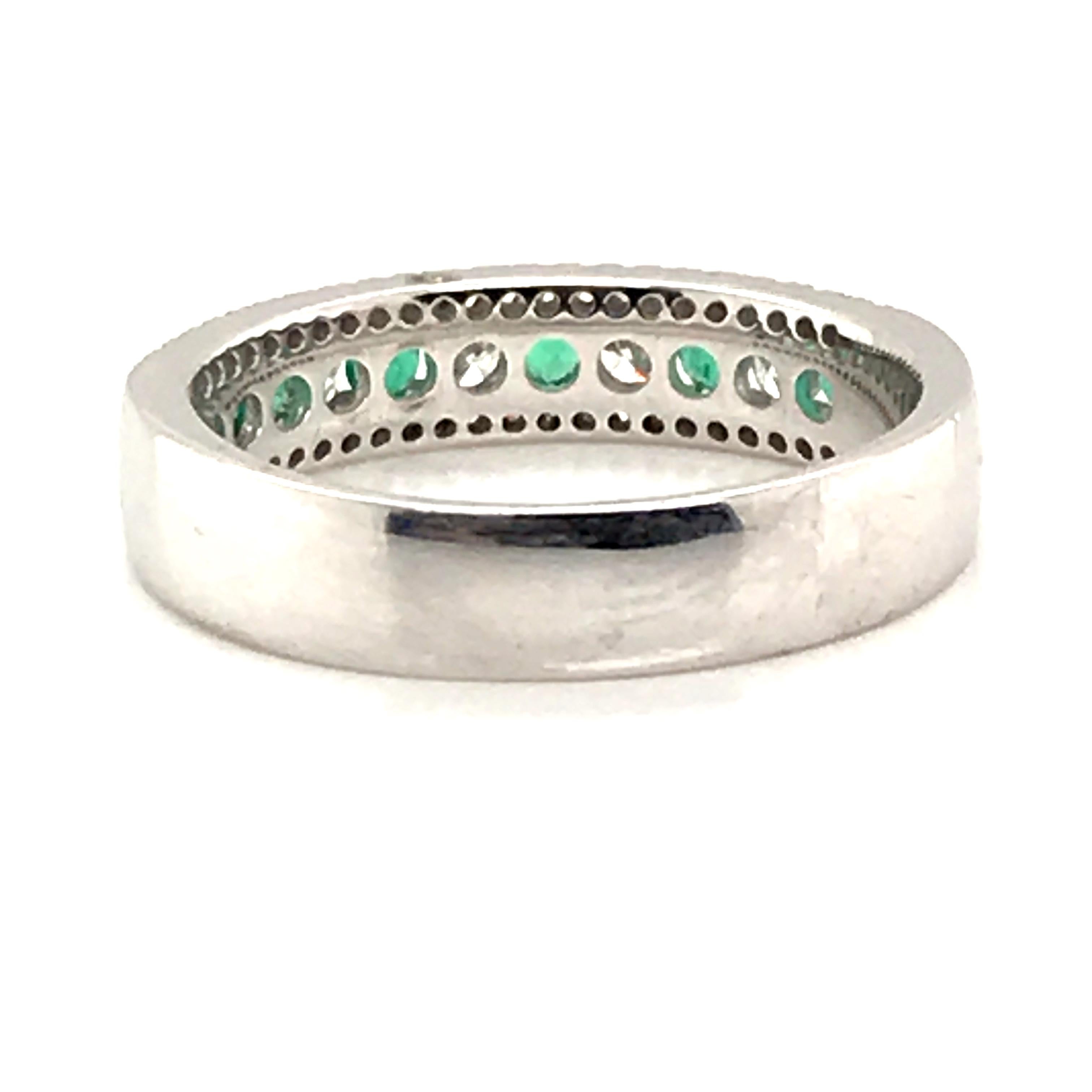 Modern Natural Emerald and Diamond Channel Band For Sale