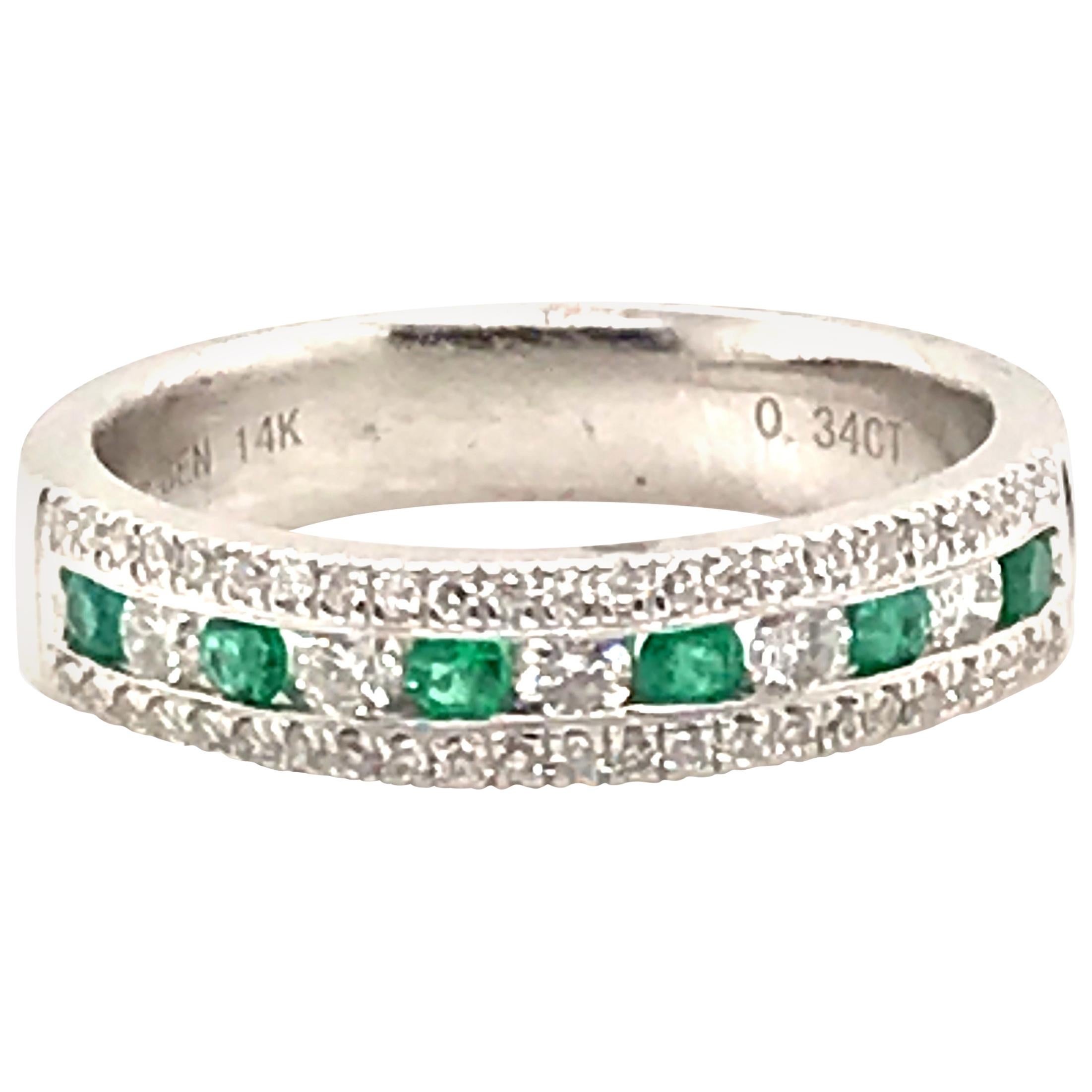 Natural Emerald and Diamond Channel Band For Sale
