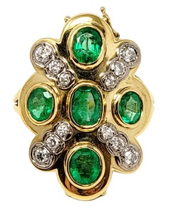 Oval Cut Emerald and Diamond Convertible Ring / Pendant in 18 Karat Yellow Gold