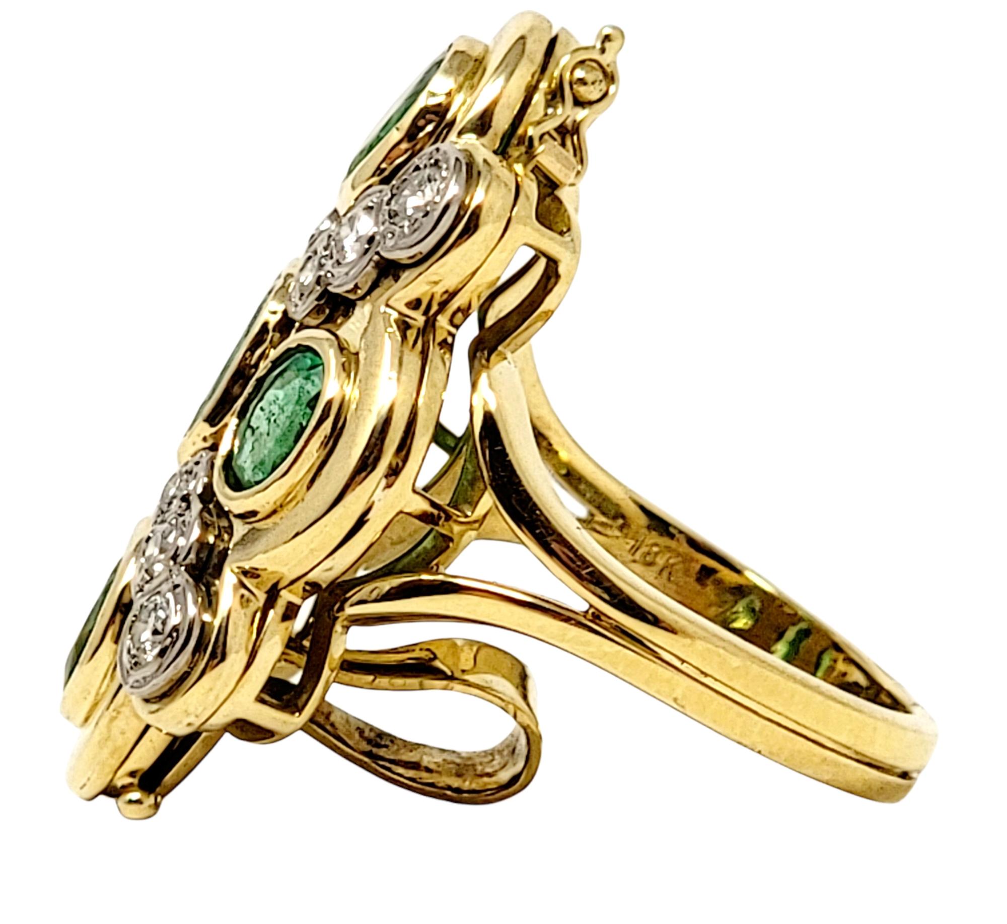 Contemporary Natural Emerald and Diamond Convertible Ring / Pendant in 18 Karat Yellow Gold For Sale