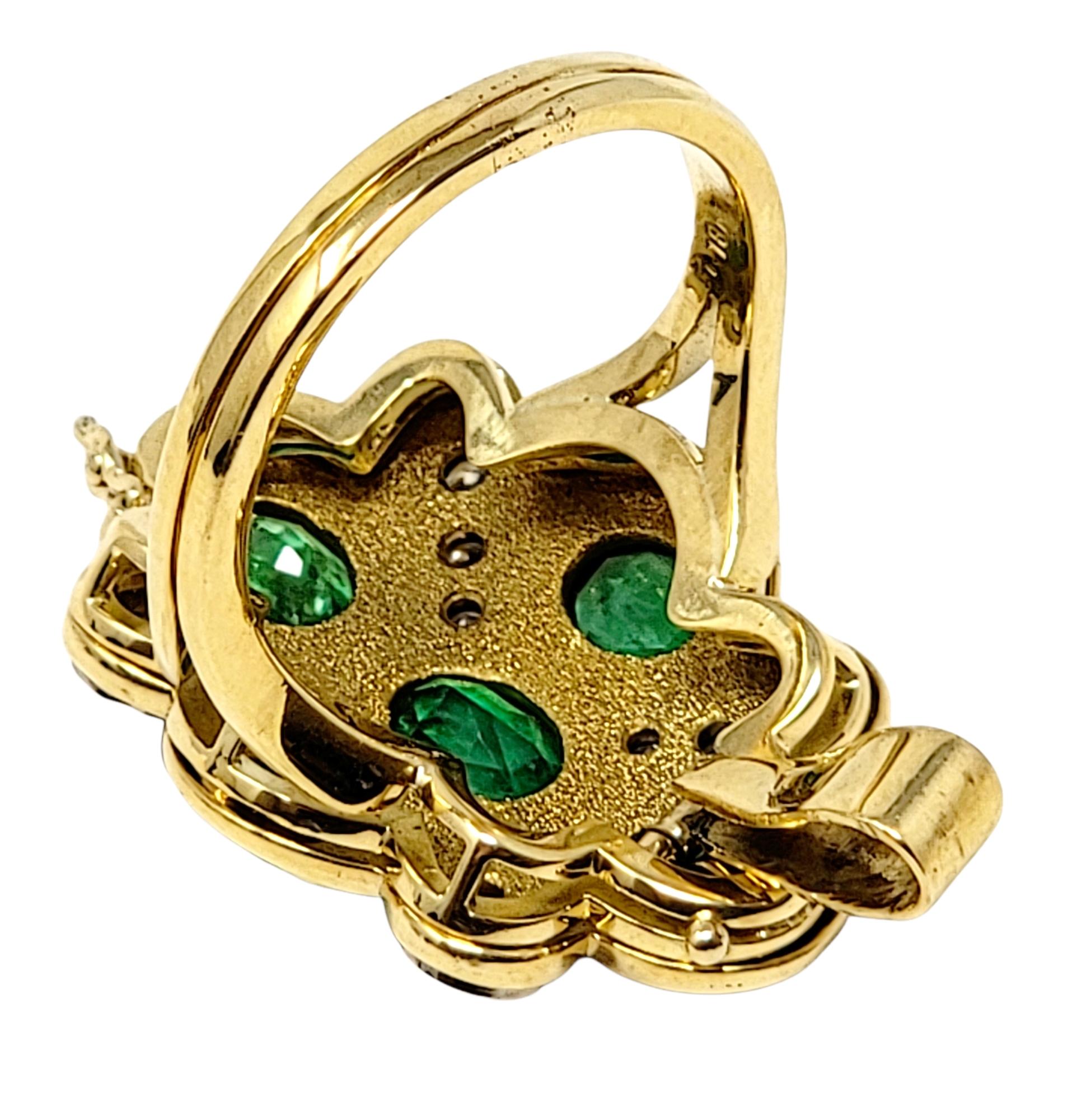Oval Cut Natural Emerald and Diamond Convertible Ring / Pendant in 18 Karat Yellow Gold For Sale