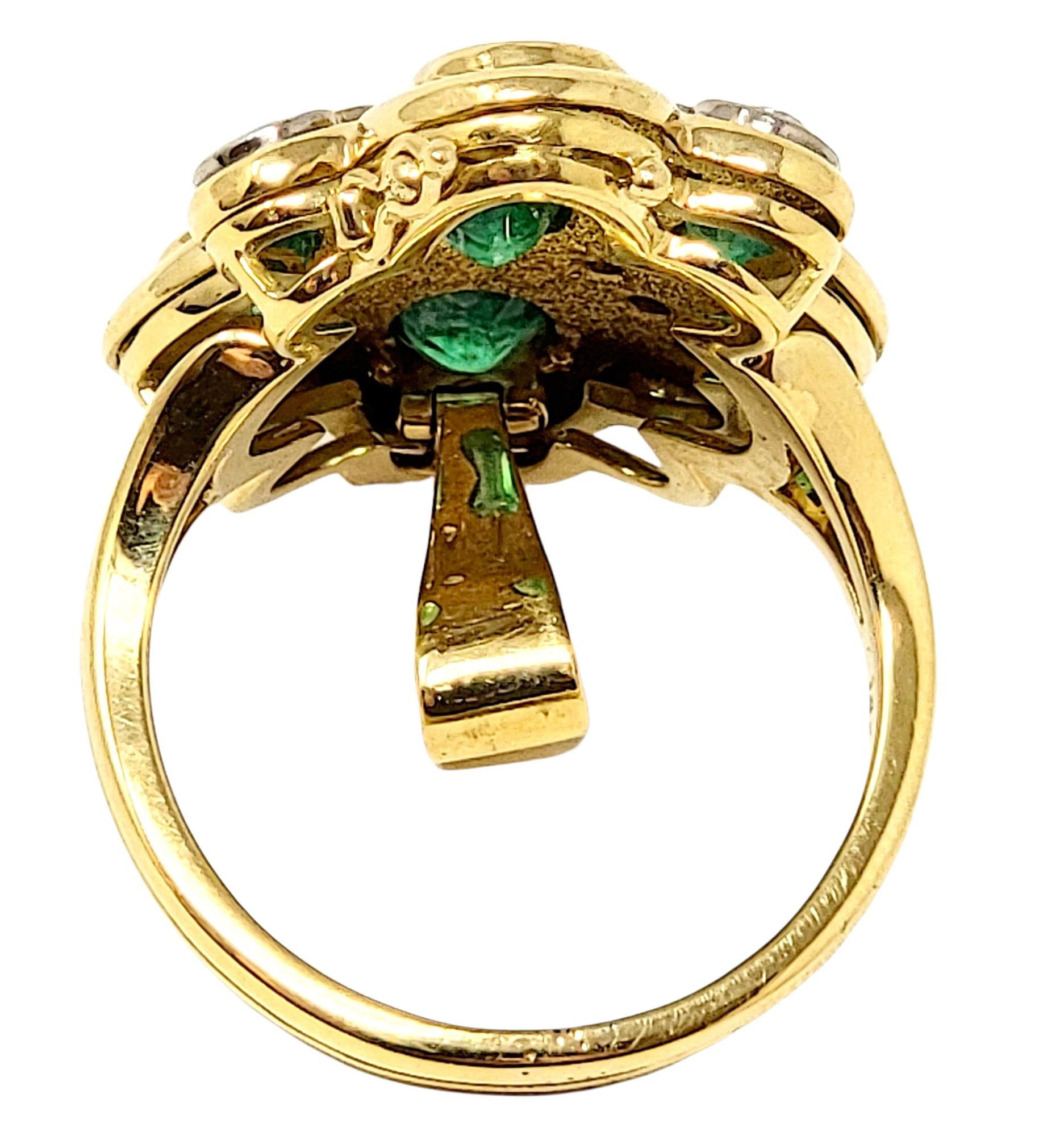 Women's Natural Emerald and Diamond Convertible Ring / Pendant in 18 Karat Yellow Gold For Sale