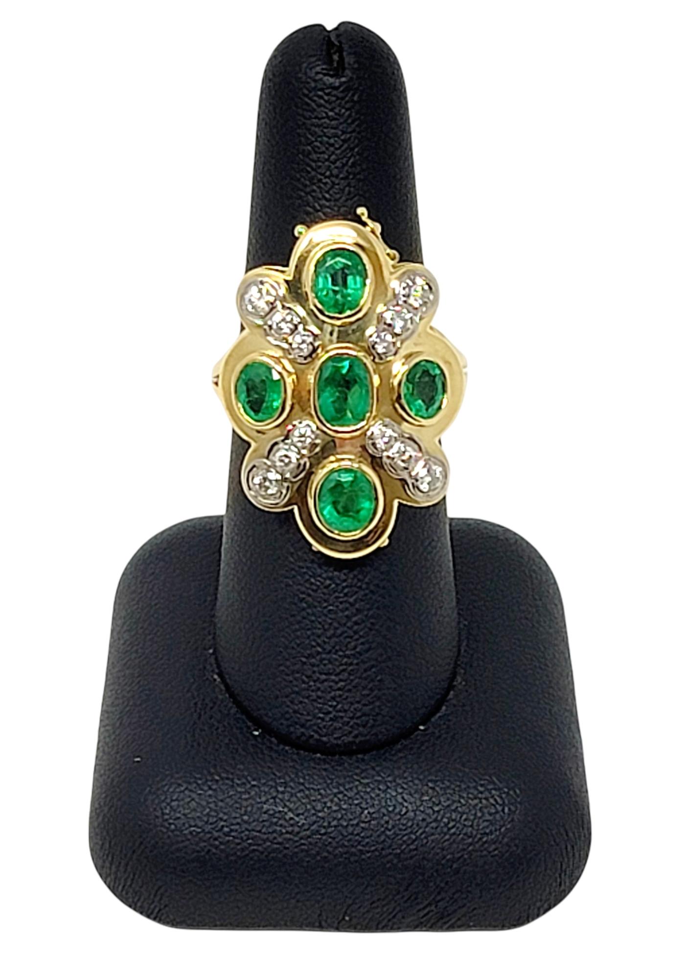 Women's Natural Emerald and Diamond Convertible Ring / Pendant in 18 Karat Yellow Gold For Sale