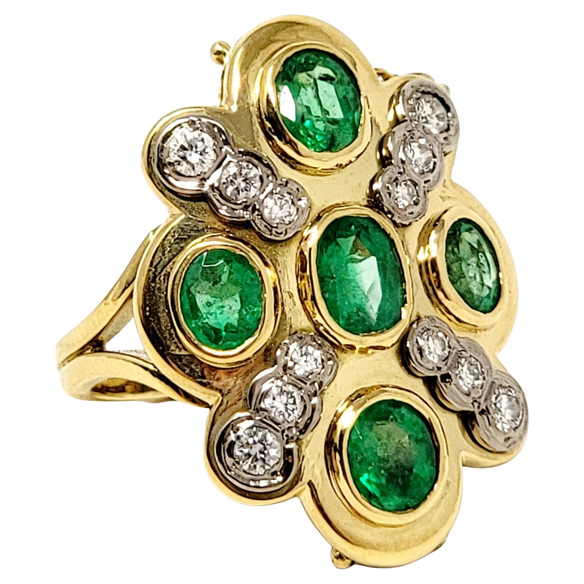 Natural Emerald and Diamond Convertible Ring / Pendant in 18 Karat Yellow Gold For Sale