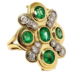 Retro Natural Emerald and Diamond Convertible Ring / Pendant in 18 Karat Yellow Gold