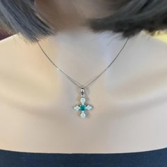 Natural Emerald and Diamond Cross Pendant Necklace in Platinum