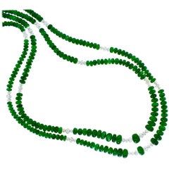 Natural Emerald and Diamond Double Strand Necklace