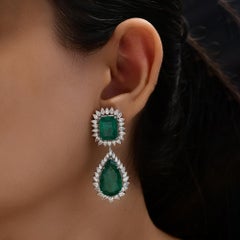 Natural Emerald and Diamond Drop Earrings 29.18 Carats Emerald 18K White Gold
