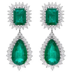 Natural Emerald and Diamond Drop Earrings 29.18 Carats Emerald 18K White Gold