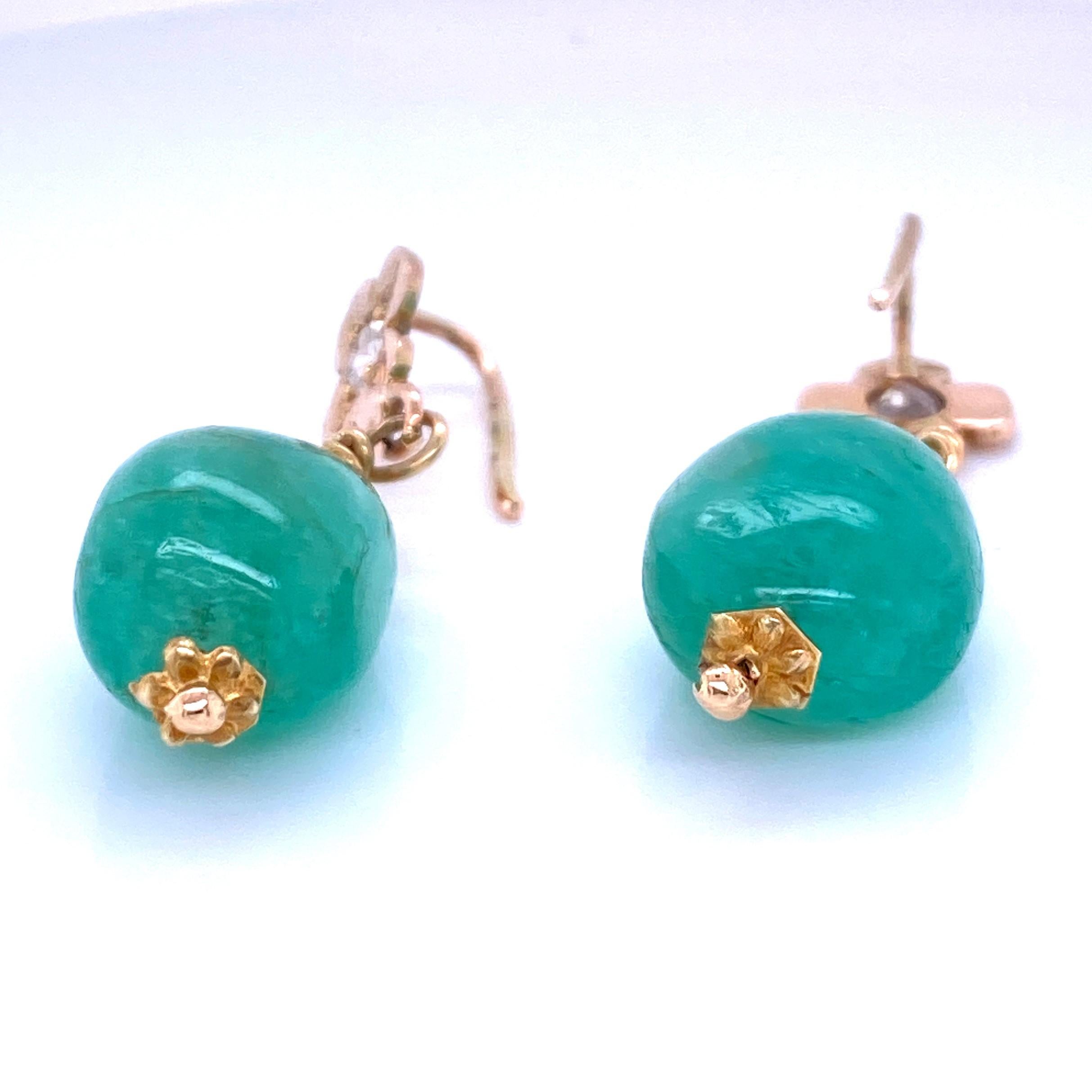 Bead Natural Emerald and Diamond Drop Earrings