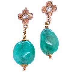 Natural Emerald and Diamond Drop Earrings