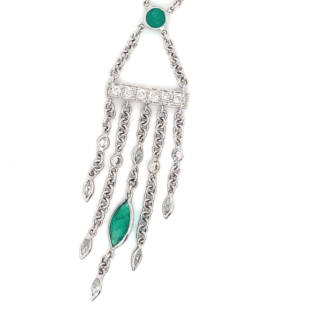 Natural 1.10-carat Emerald and 1.48-carat elegant diamond link necklace set in 18-Karat white gold. 