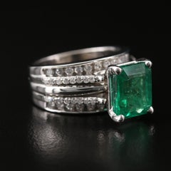 Certified 4 Carat Natural Emerald and Diamond Engagement Ring, Eternity Band