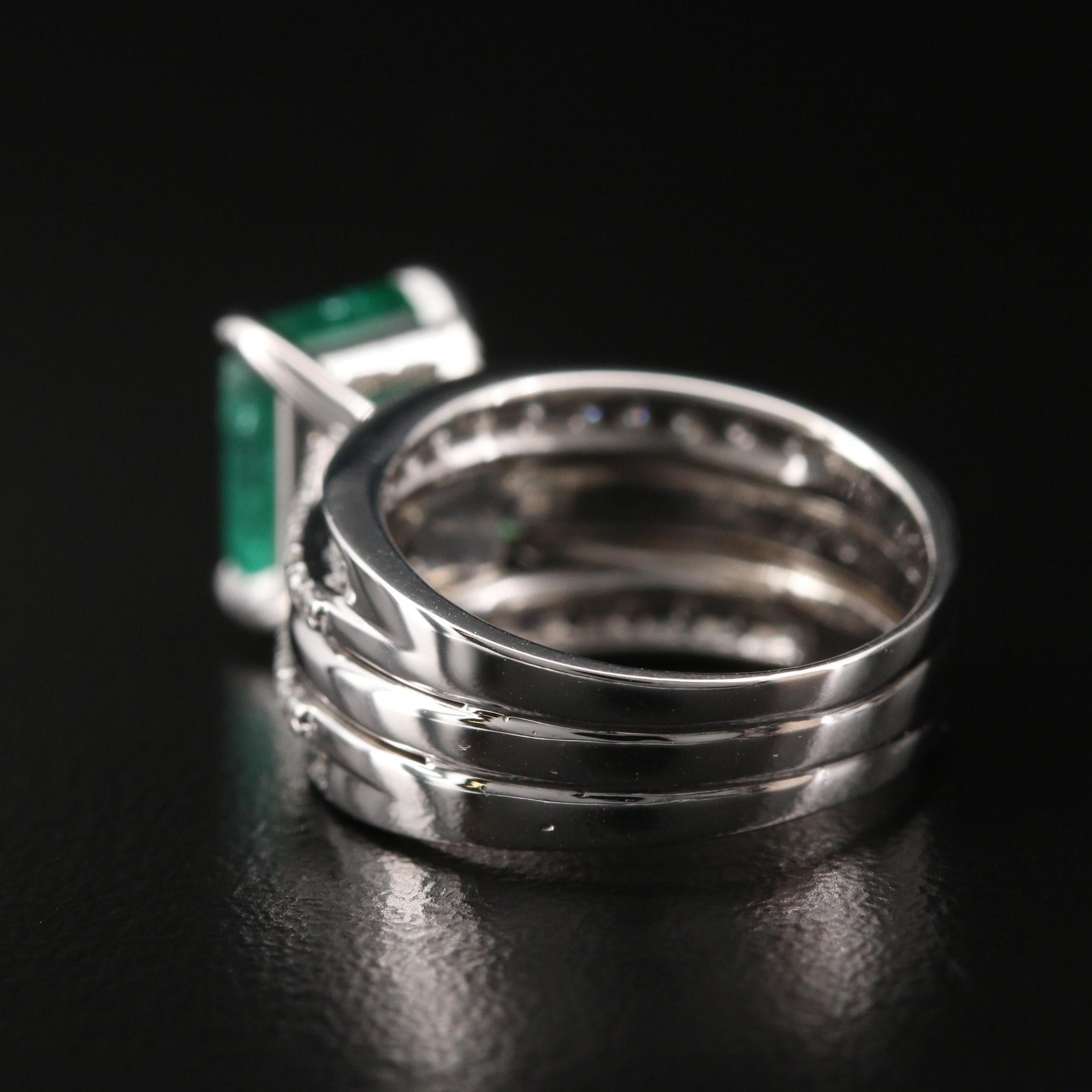 Im Angebot: Zertifizierter 4 Karat natürlicher Smaragd- und Diamant-Verlobungsring, Ewigkeitsring () 4