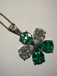 Natural Emerald and Diamond Flower Pendant