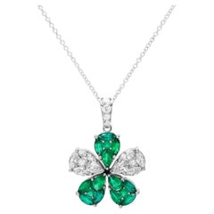 Natural Emerald and Diamond Flower Pendant