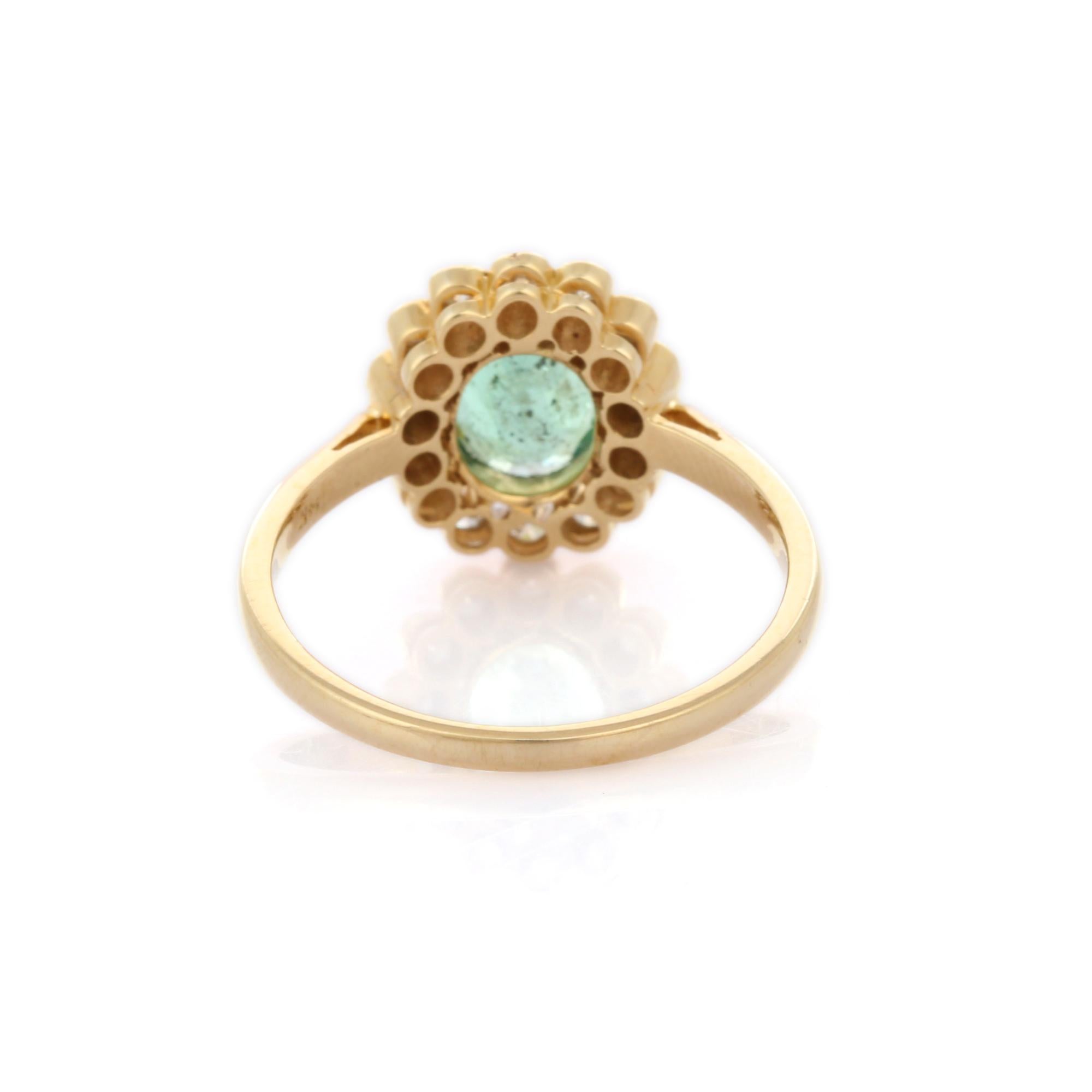 For Sale:  Natural Emerald and Diamond Halo Engagement Ring in 14K Yellow Gold 3