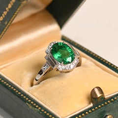 Natural Emerald and Diamond Halo Ring. 1.70ct Oval Cut Emerald Ring Platinum