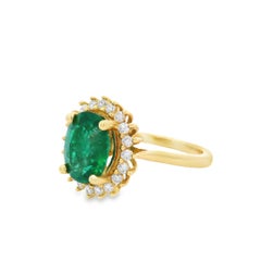 Natural Emerald and Diamond Halo Ring 2.55 Carat Oval in 14K Yellow Gold
