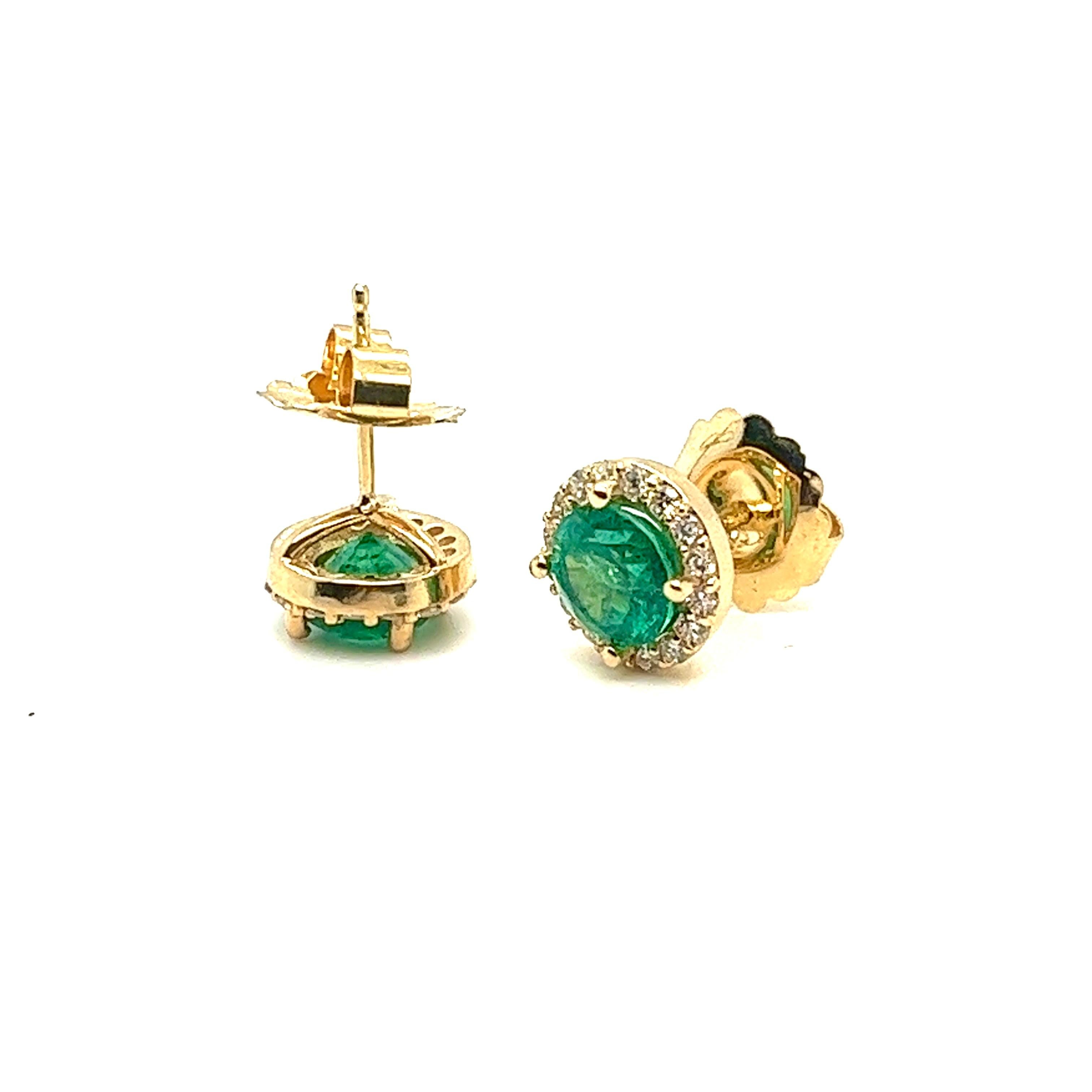 Natural Emerald and Diamond Halo Stud Earring, 3.35 ctw. 5