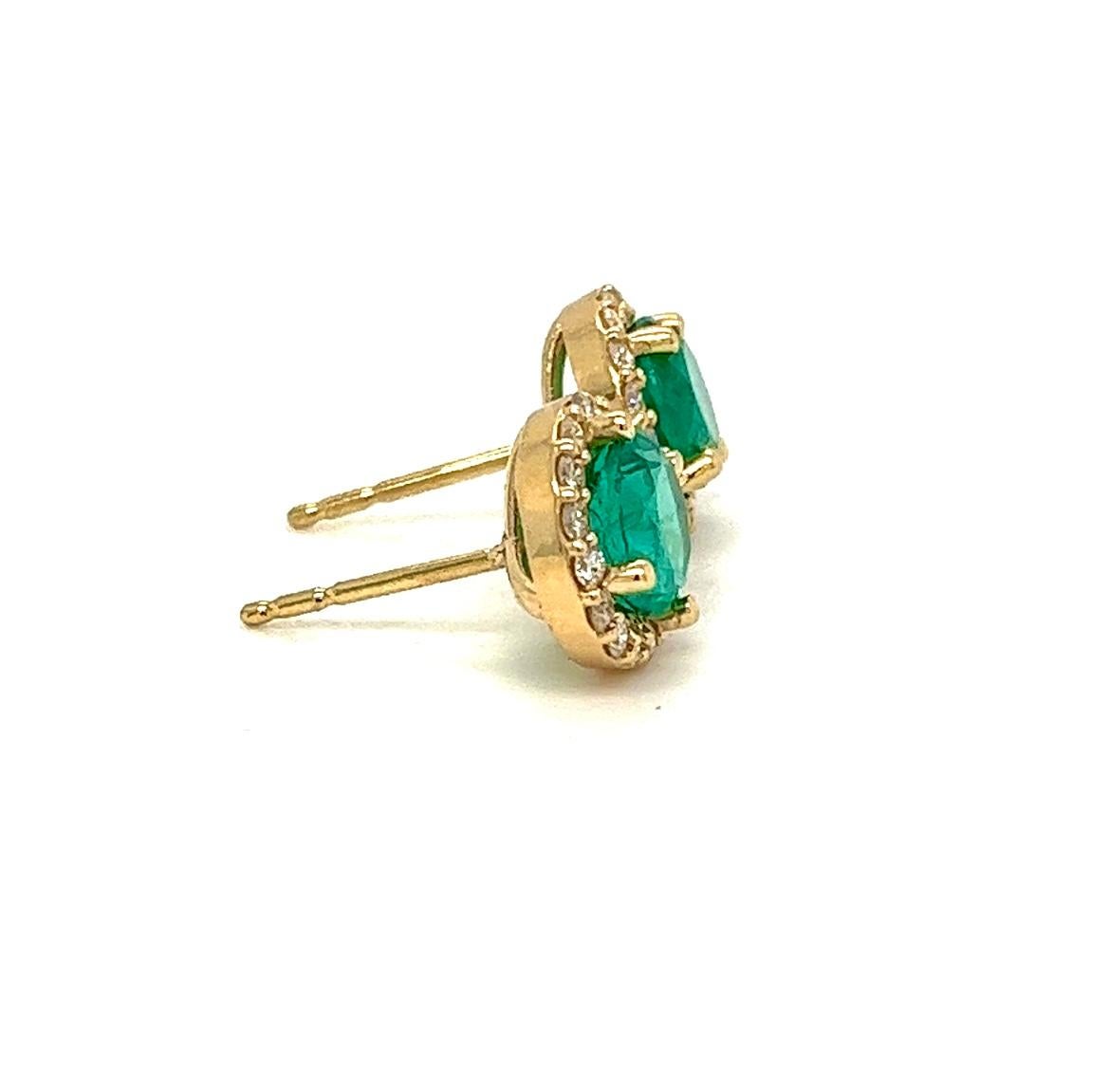 Natural Emerald and Diamond Halo Stud Earring, 3.35 ctw. In New Condition In Miami, FL