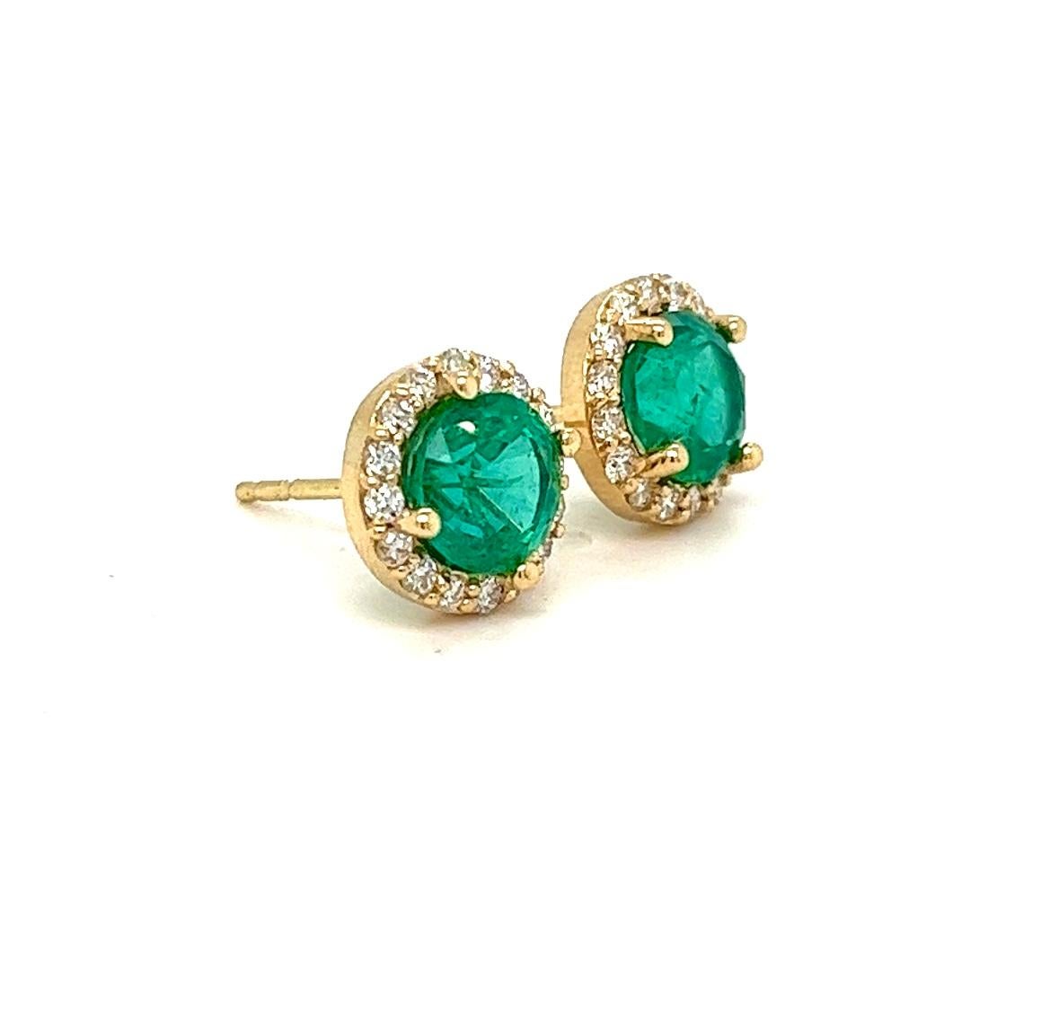 Women's Natural Emerald and Diamond Halo Stud Earring, 3.35 ctw.