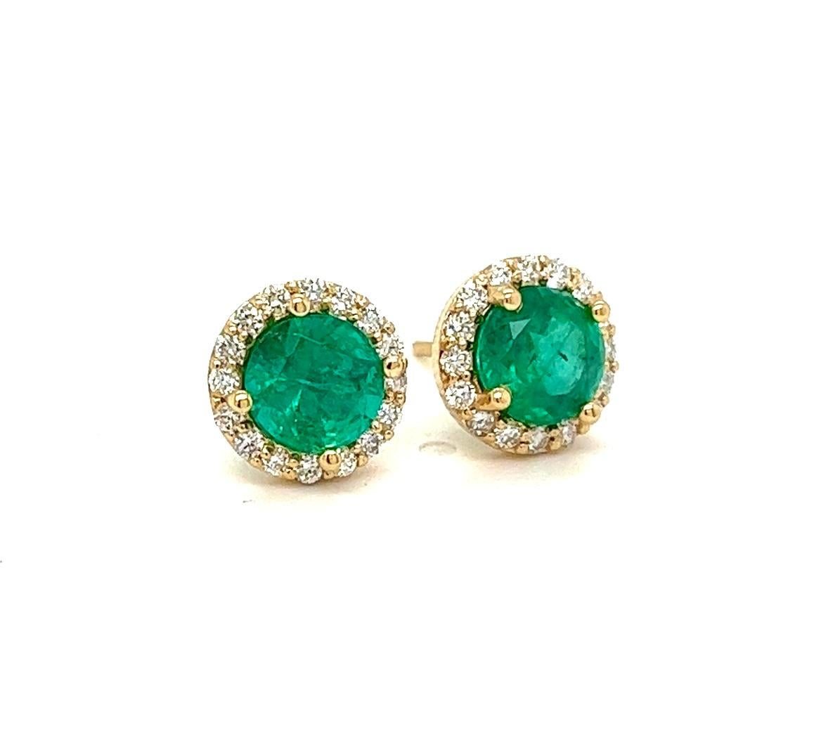 Natural Emerald and Diamond Halo Stud Earring, 3.35 ctw. 1