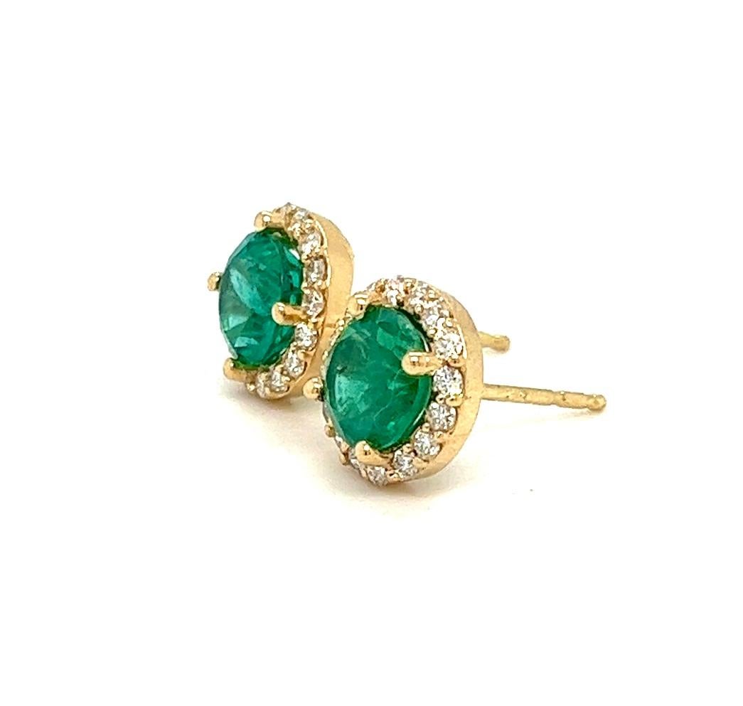 Natural Emerald and Diamond Halo Stud Earring, 3.35 ctw. 2