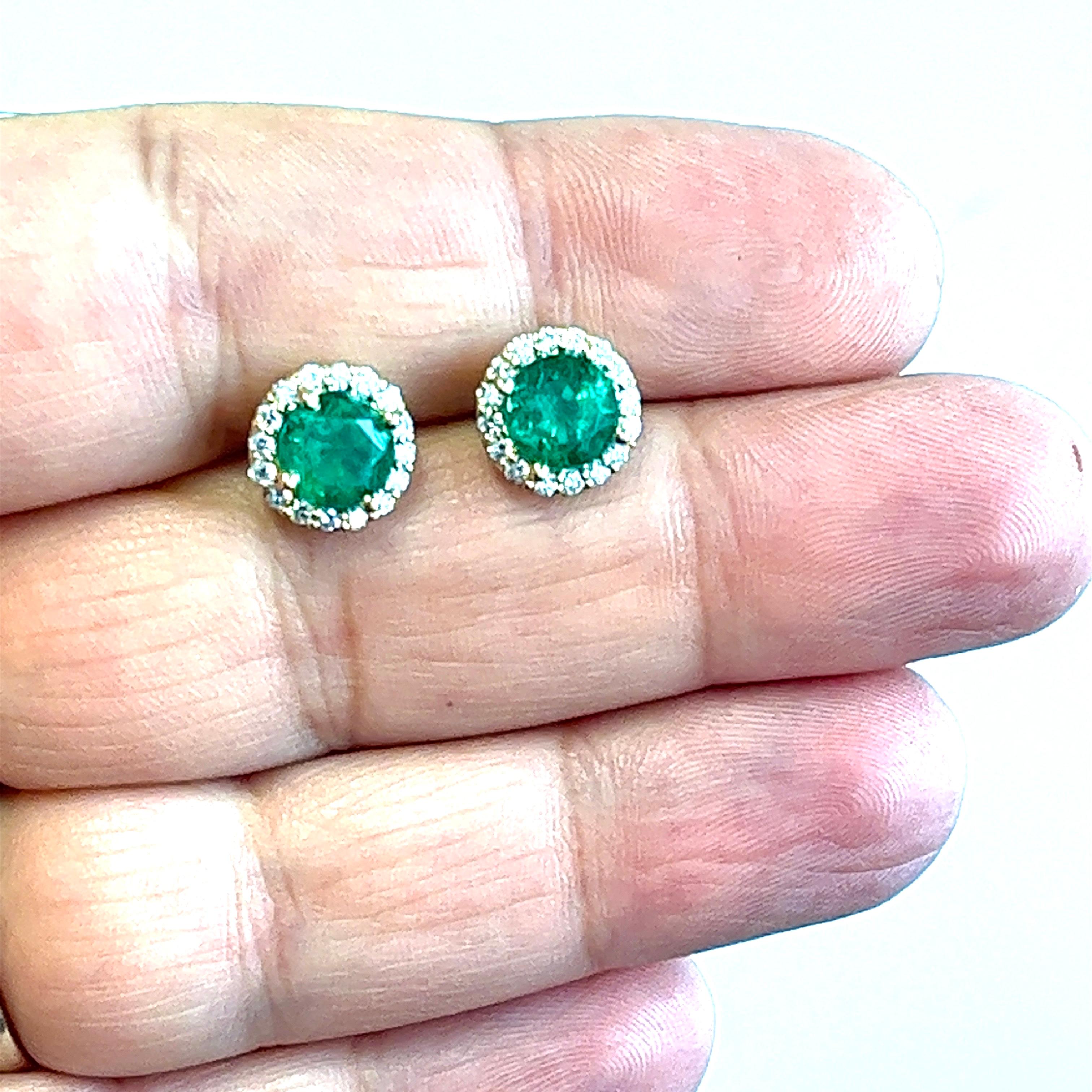 Natural Emerald and Diamond Halo Stud Earring, 3.35 ctw. 3