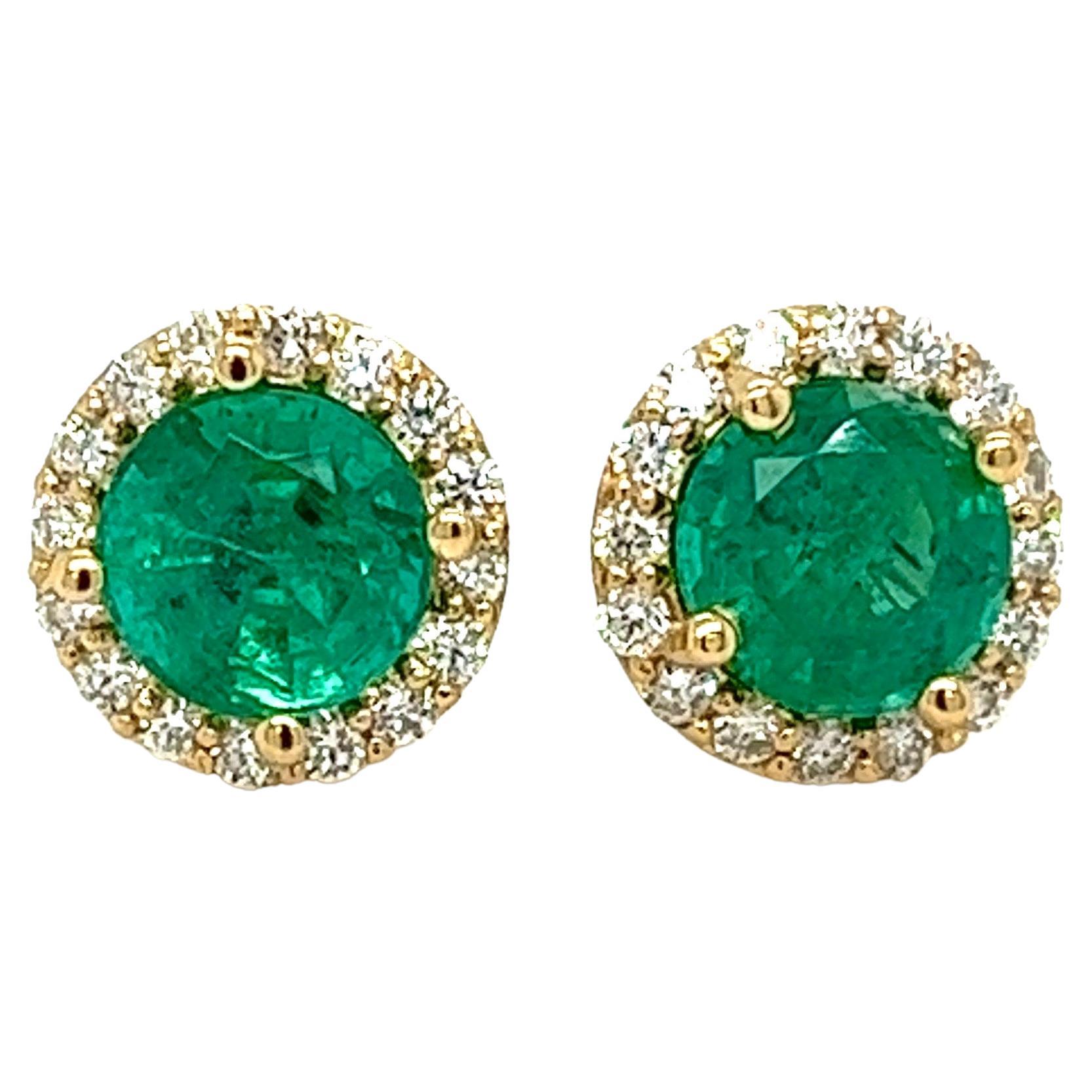 Natural Emerald and Diamond Halo Stud Earring, 3.35 ctw.