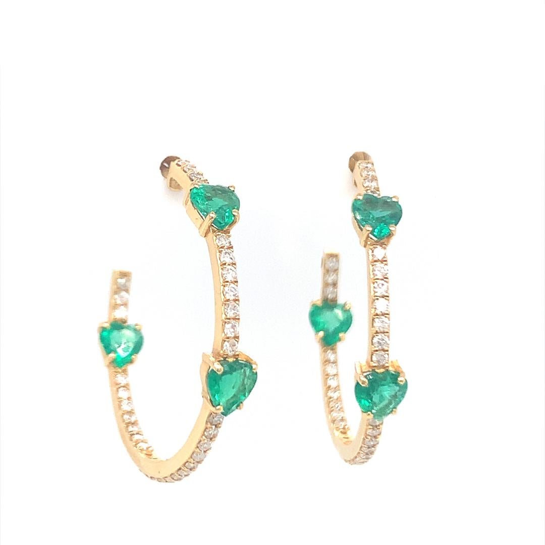 Women's Natural emerald and diamond hoop earrings