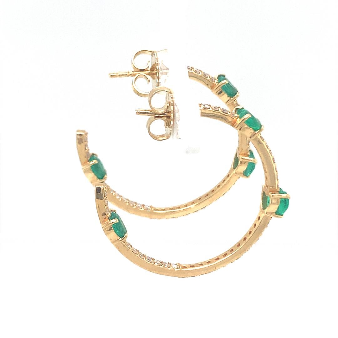 Natural emerald and diamond hoop earrings 1