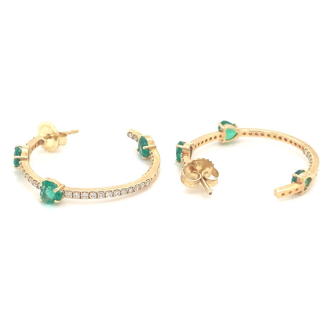 Natural emerald and diamond hoop earrings 4