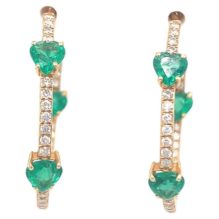 Natural emerald and diamond hoop earrings