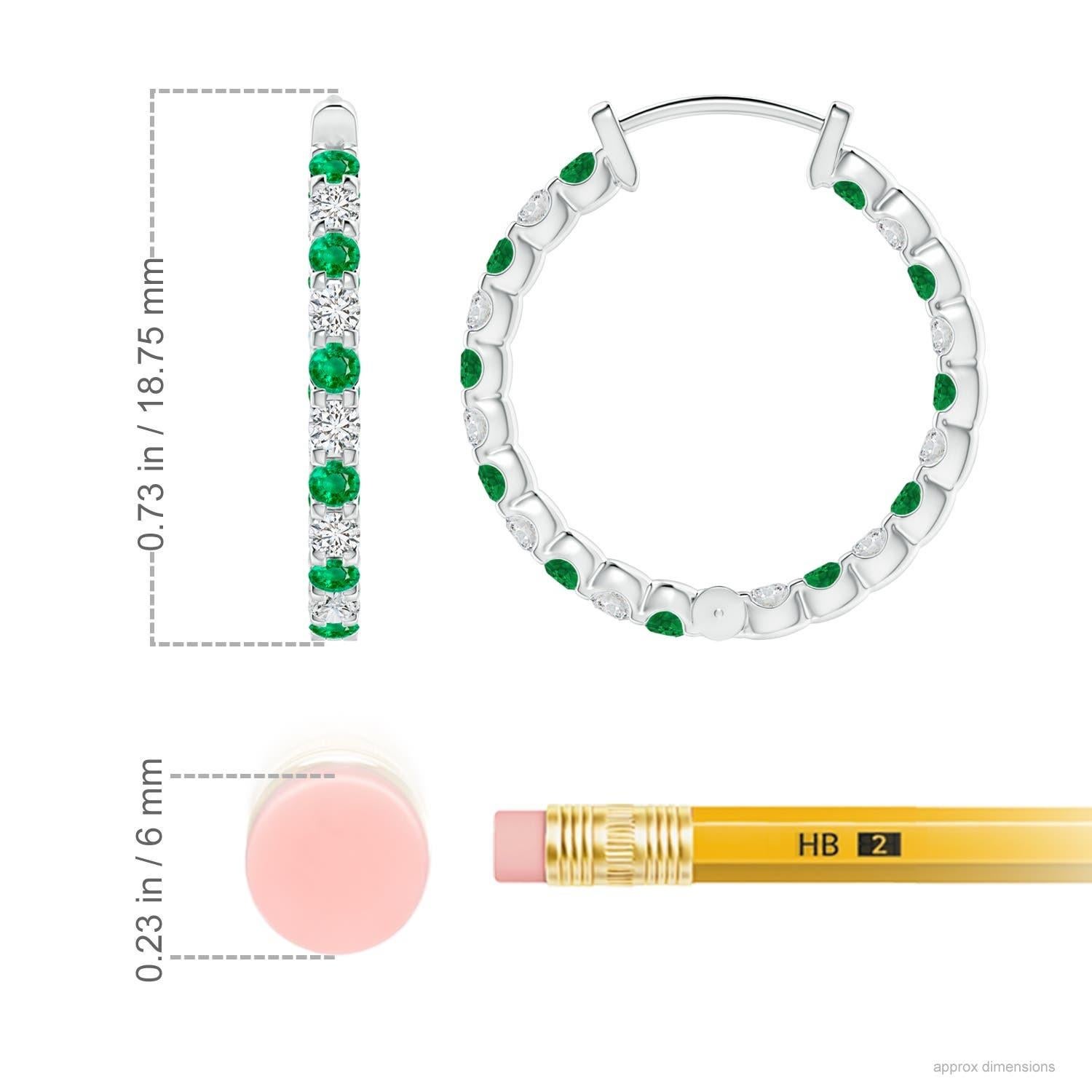 Natürlicher Smaragd und Diamant Inside Out Creolen aus 14K Weißgold (1,7 mm) (Moderne) im Angebot