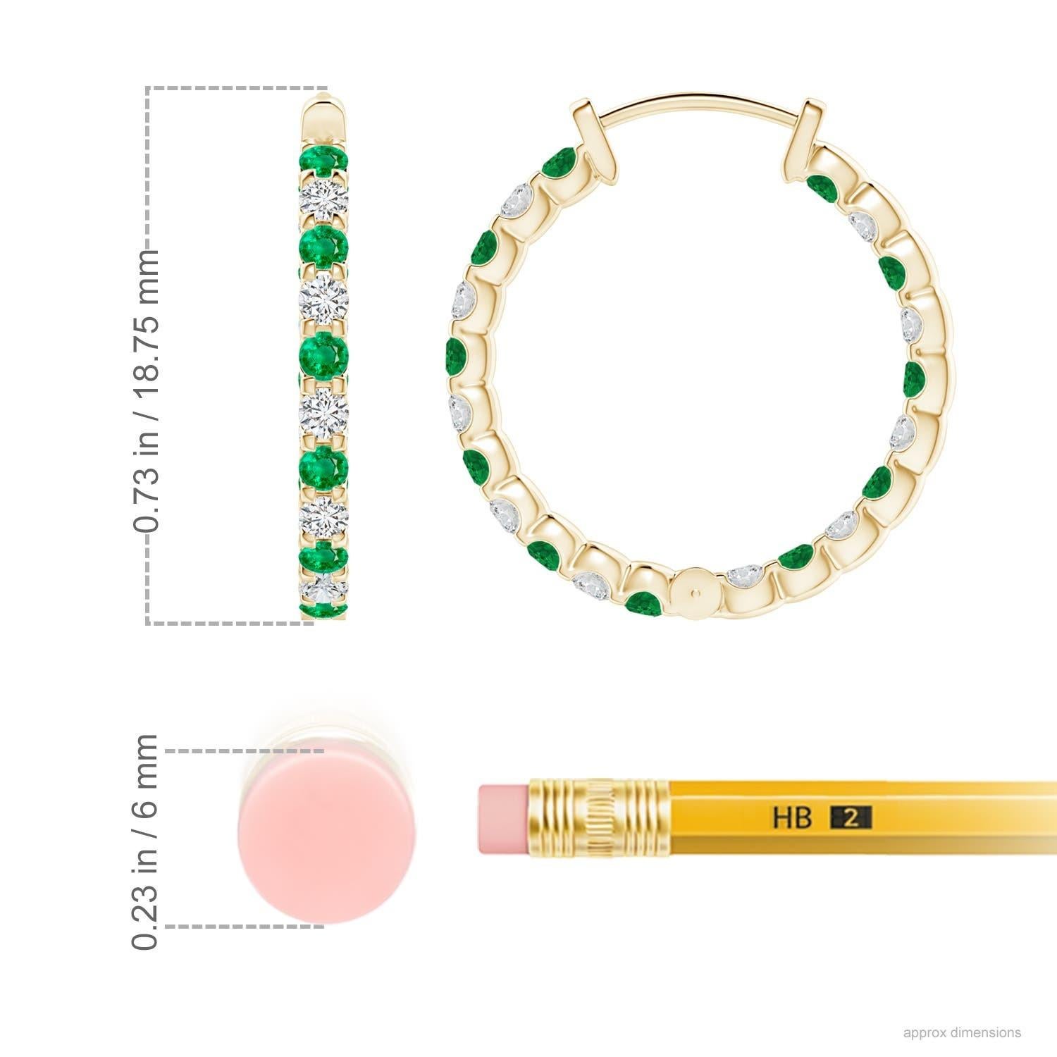 Natürlicher Smaragd und Diamant Inside Out Creolen aus 14K Gelbgold (1,7 mm) (Moderne) im Angebot