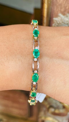 Pulsera de esmeraldas naturales y diamantes en oro blanco de 18 quilates