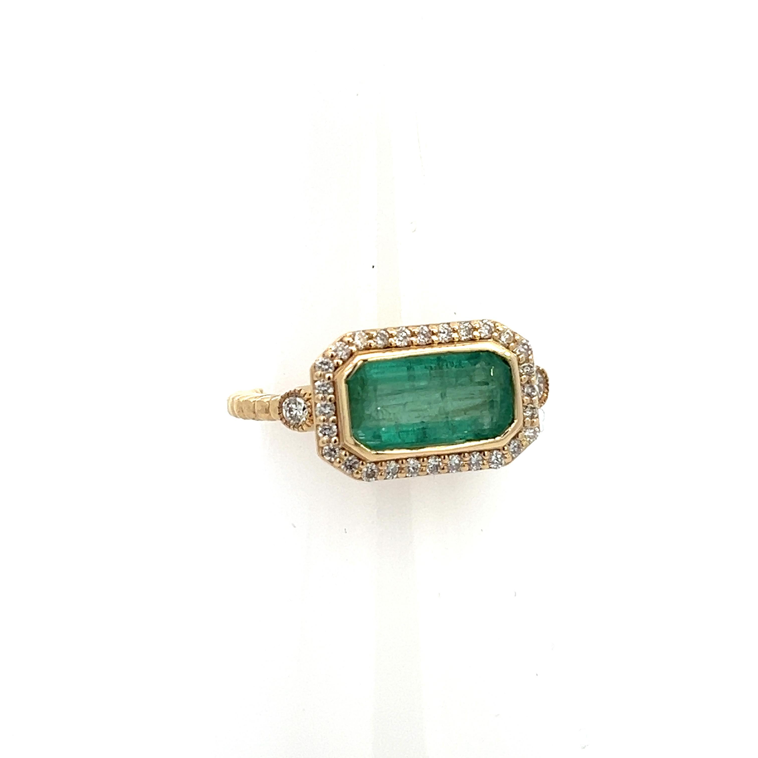 Natural Emerald and Diamond Ring 6.5 14k Y Gold 2.32 TCW Certified For Sale 6