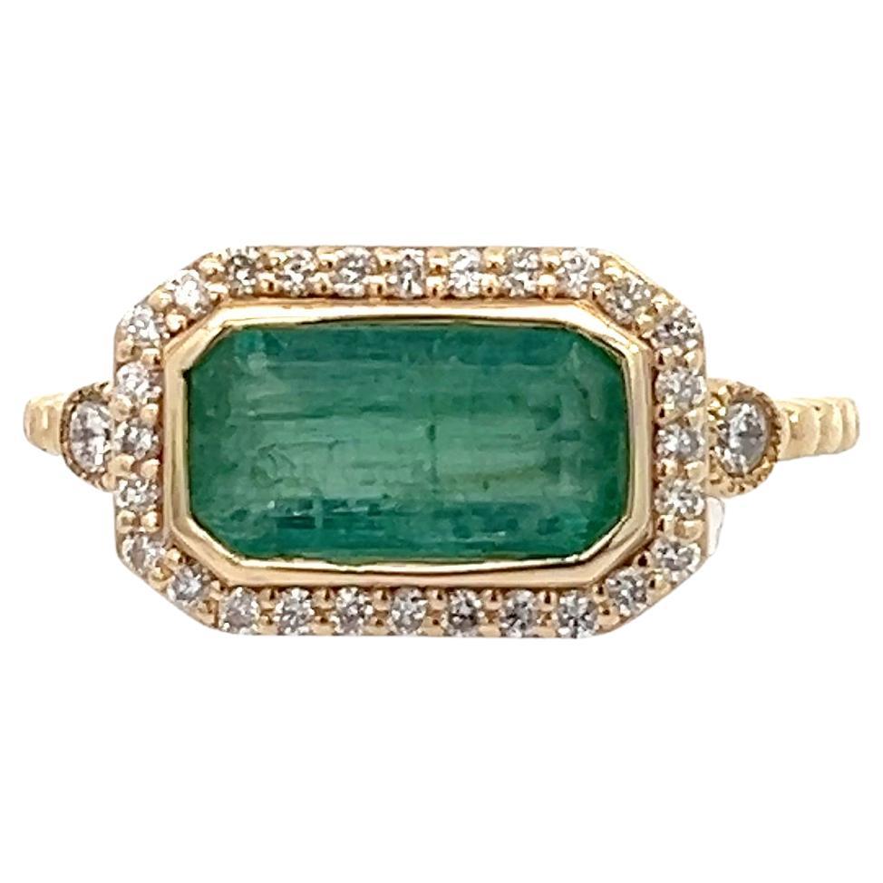Natural Emerald and Diamond Ring 6.5 14k Y Gold 2.32 TCW Certified For Sale