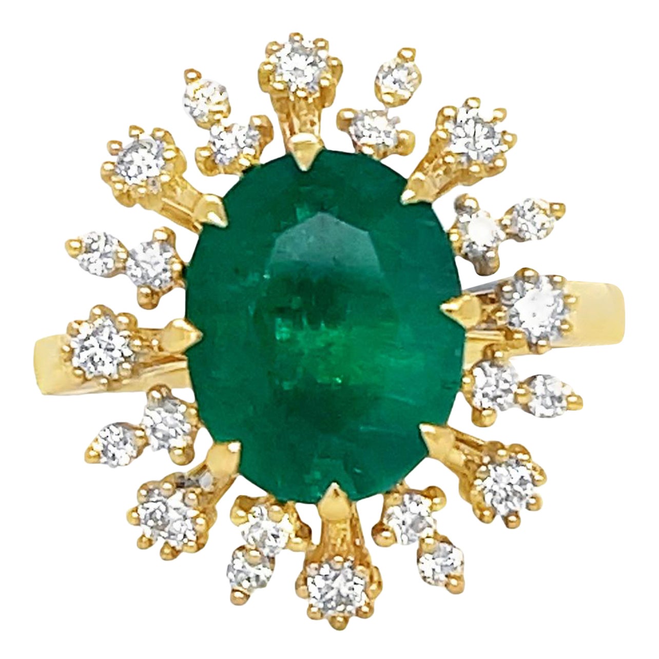 Anello con smeraldo naturale e diamante in oro giallo 14k