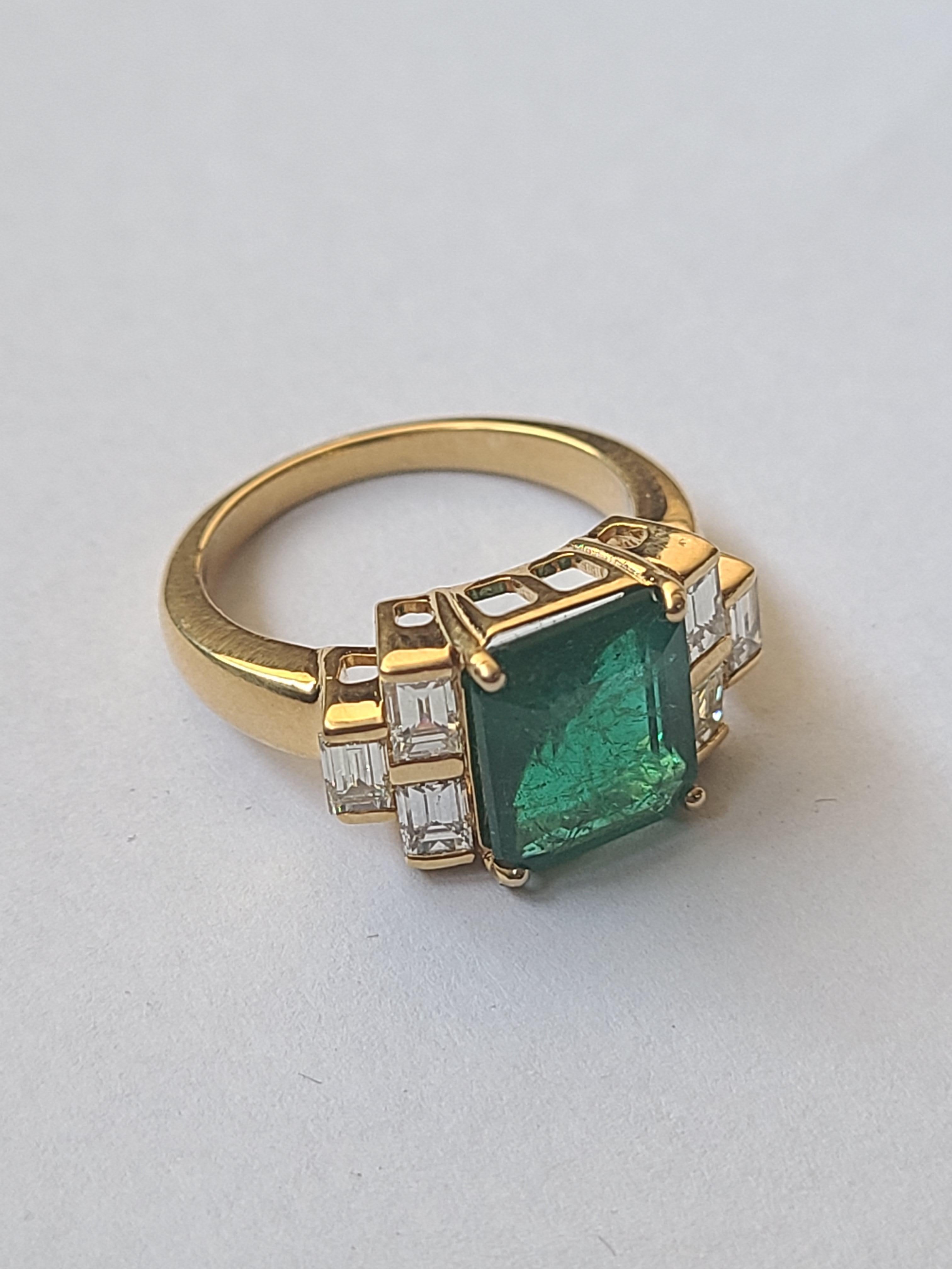 Emerald Cut Natural Emerald and Diamond Ring Set in 18 Karat Gold