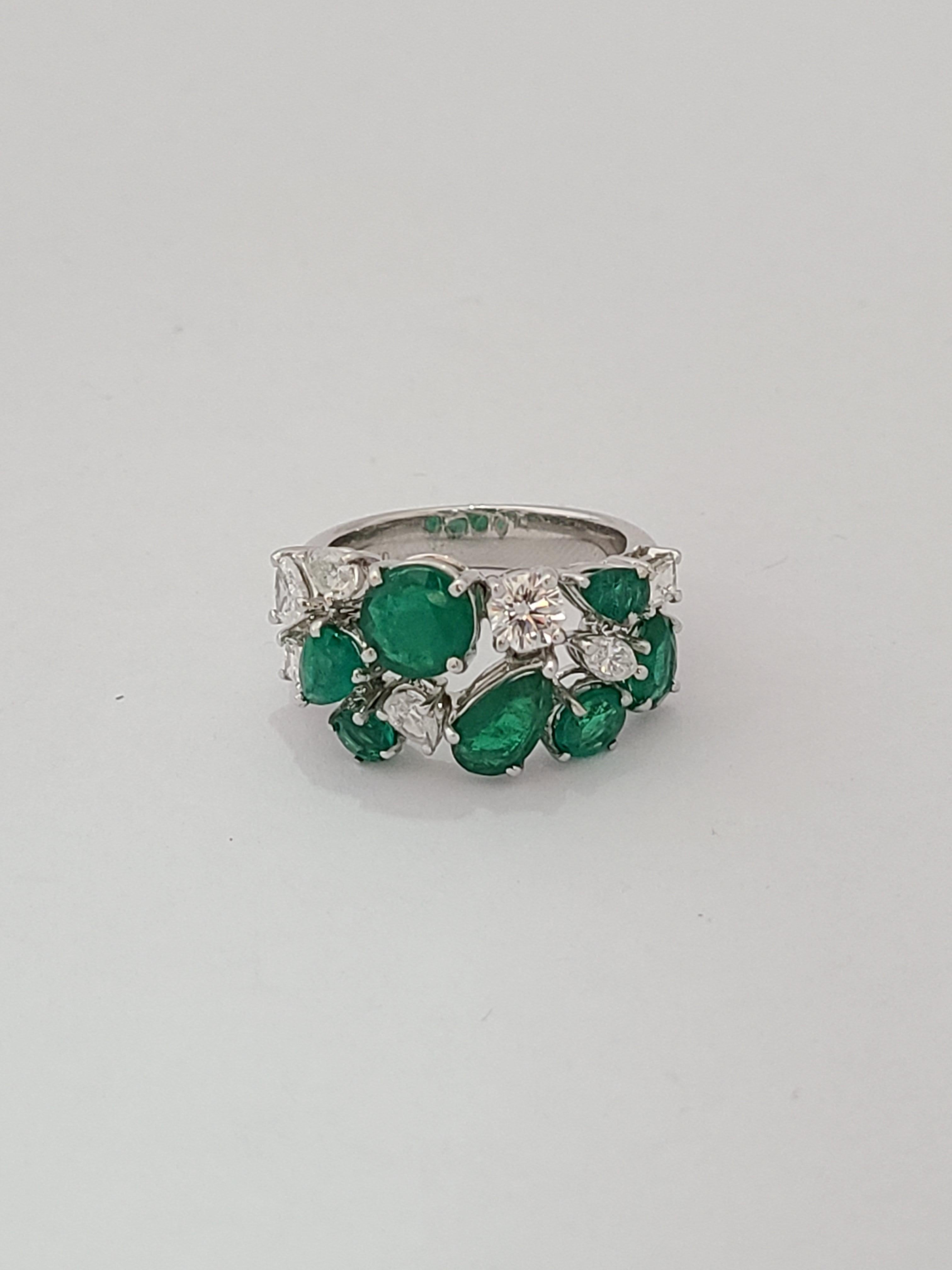  Bague en or 18 carats sertie d'émeraude naturelle et de diamants Unisexe 