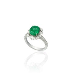 2.77 Ct Natural Zambian Emerald &  2 Ct Natural Diamond Ring in 18KW Gold
