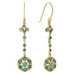 Natural Emerald and Pearl Used Style Dangle Earrings in 9K Yellow Gold