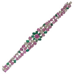 Natural Emerald and Pink Sapphire Bracelet with Diamonds