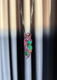 Natural Emerald and Sapphires Pendant Brooch & Necklace