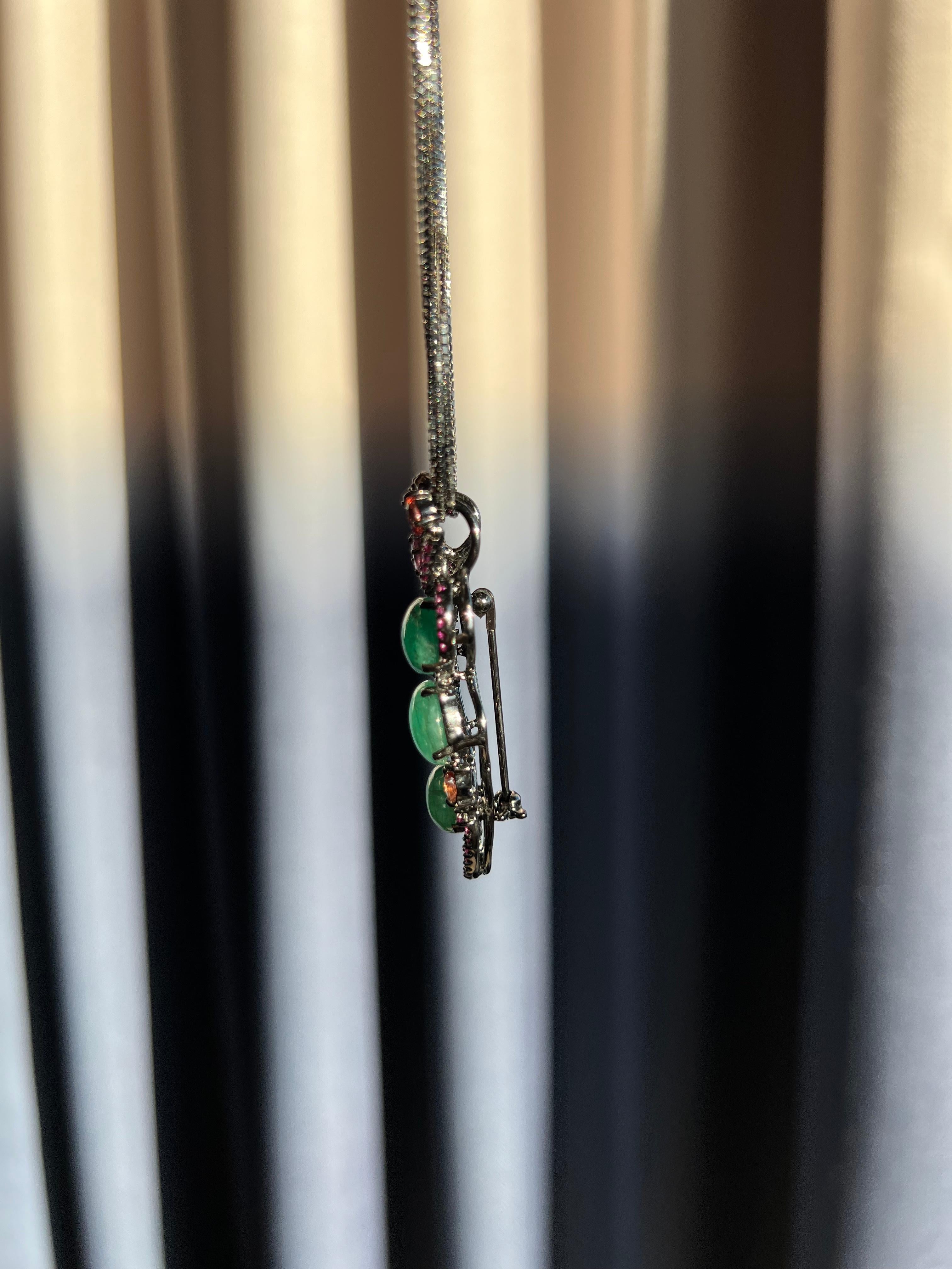 Natural Emerald and Sapphires Pendant Brooch & Necklace In New Condition For Sale In Portland, OR