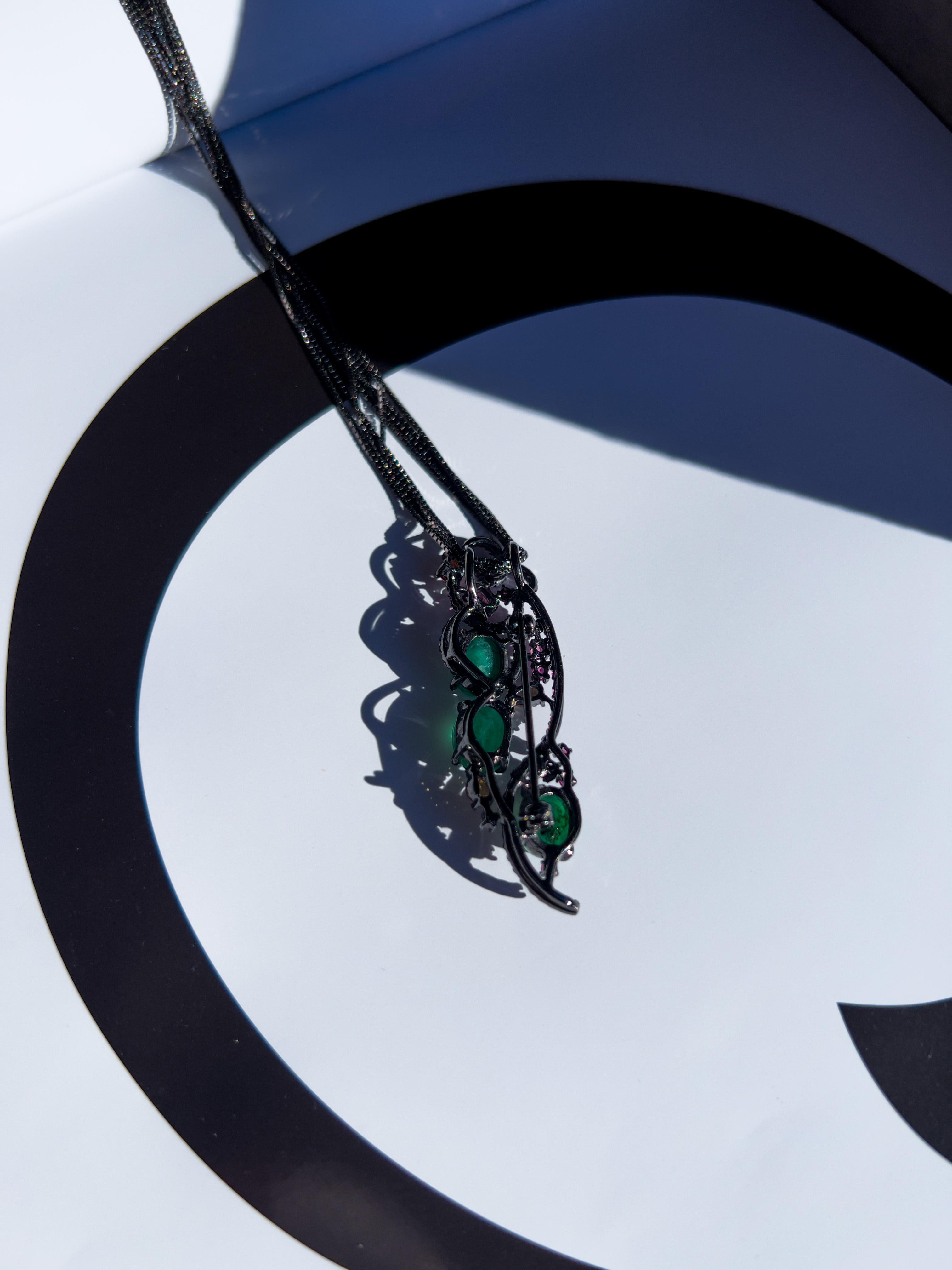 Natural Emerald and Sapphires Pendant Brooch & Necklace For Sale 1