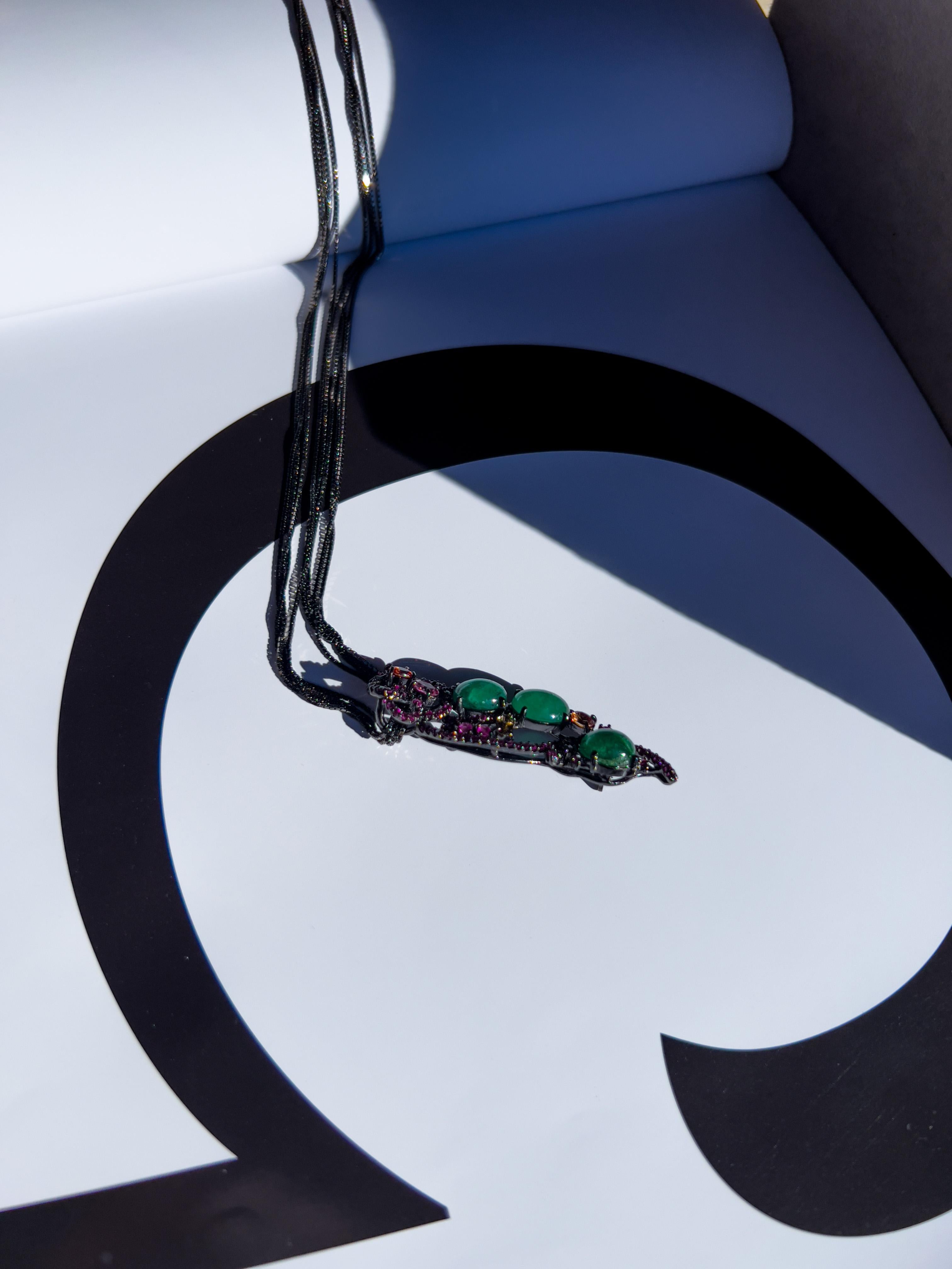 Natural Emerald and Sapphires Pendant Brooch & Necklace For Sale 2